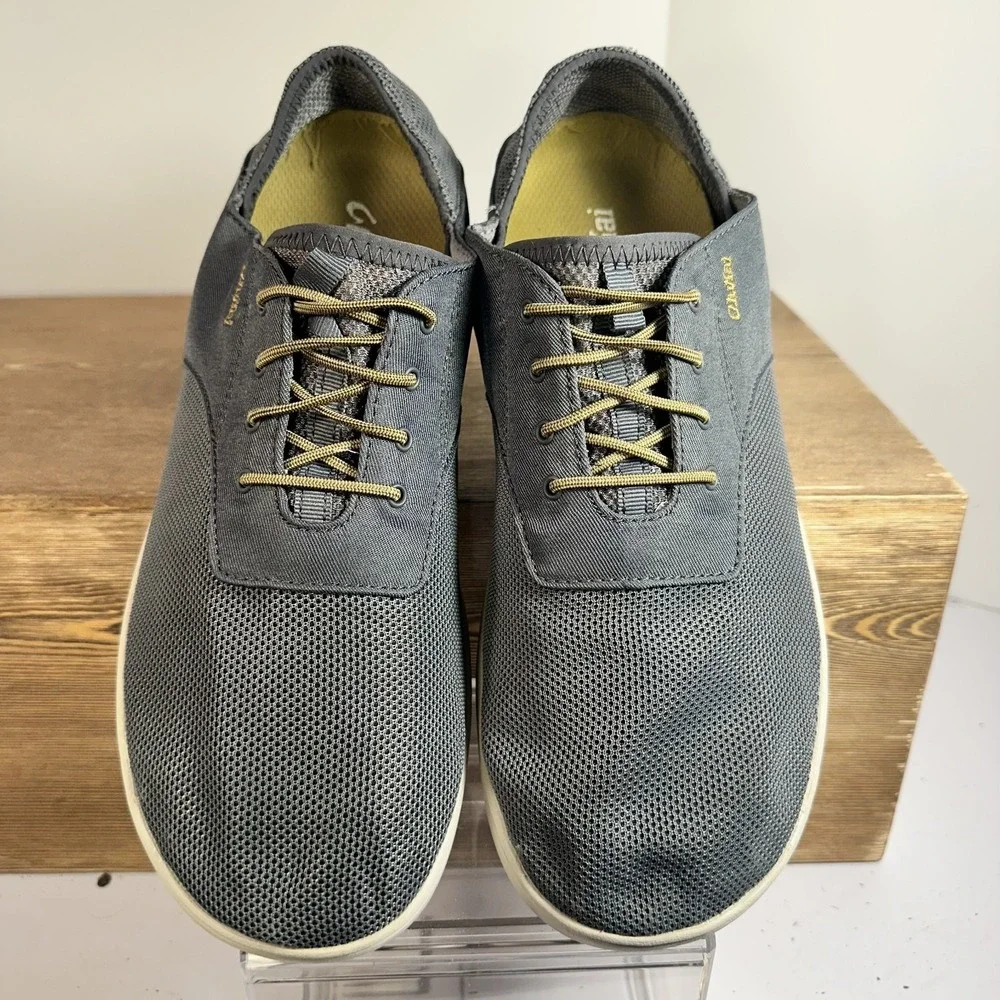 OluKai Nohea Moku Shoes Mens 10.5 Gray Canvas Mesh Casual Boat Court Sneakers